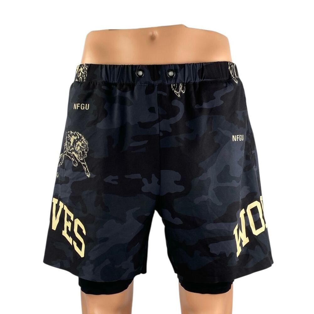 NFGU Wolves Black Blue Camo Camouflage Athletic Sports Compression Shorts Size L